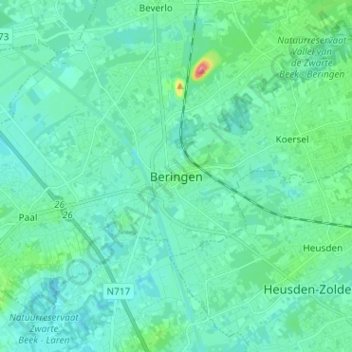 Topografische kaart Beringen, hoogte, reliëf