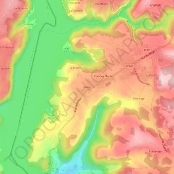 Topografische kaart Veillac, hoogte, reliëf