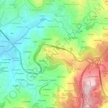 Topografische kaart O Arieiro, hoogte, reliëf