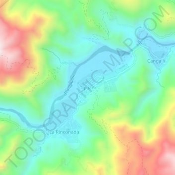 Topografische kaart Tipuani, hoogte, reliëf