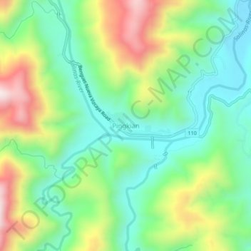 Topografische kaart Pingkian, hoogte, reliëf