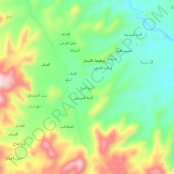 Topografische kaart Al Mawasi`, hoogte, reliëf