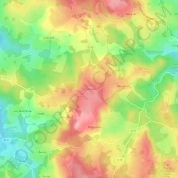 Topografische kaart La Seauve, hoogte, reliëf