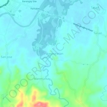 Topografische kaart Pinagwarasan, hoogte, reliëf