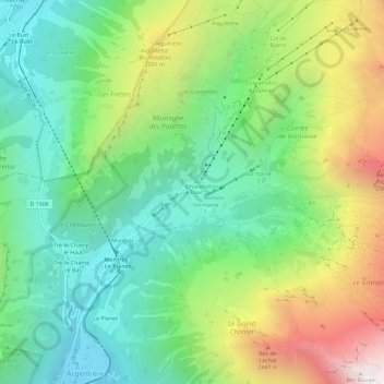 Topografische kaart Le Tour, hoogte, reliëf