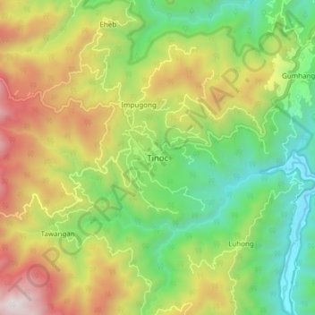 Topografische kaart Tinoc, hoogte, reliëf