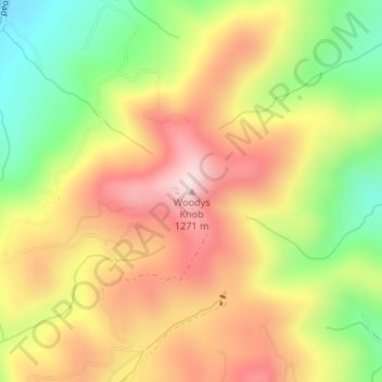 Topografische kaart Woodys Knob, hoogte, reliëf