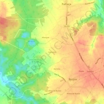 Topografische kaart Azurveira, hoogte, reliëf