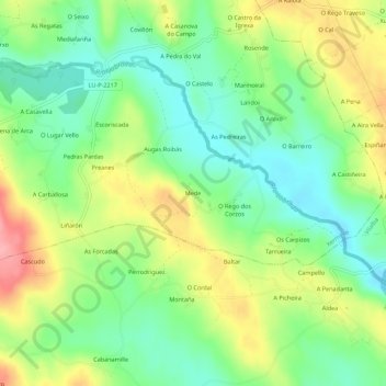Topografische kaart Mede, hoogte, reliëf