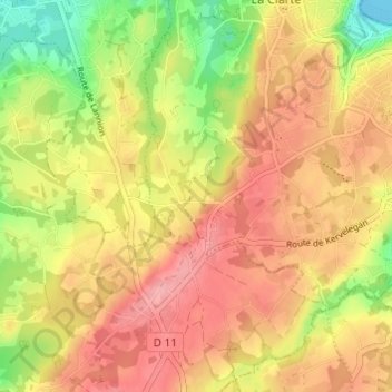 Topografische kaart Kerzinan, hoogte, reliëf