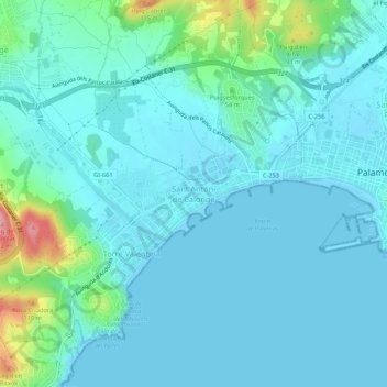 Topografische kaart Sant Antoni de Calonge, hoogte, reliëf