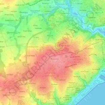 Topografische kaart Keranroux, hoogte, reliëf