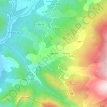 Topografische kaart La Bourasse, hoogte, reliëf