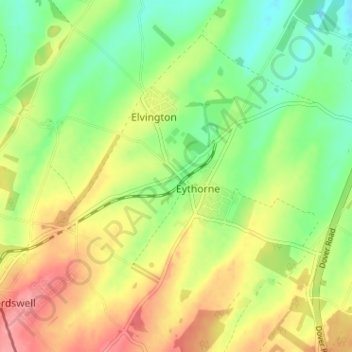 Topografische kaart Lower Eythorne, hoogte, reliëf