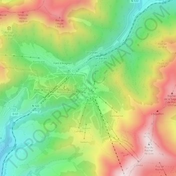 Topografische kaart Super Lioran, hoogte, reliëf