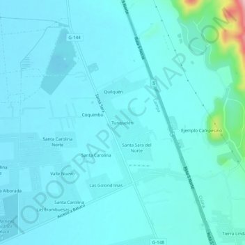 Topografische kaart Tunquelén, hoogte, reliëf