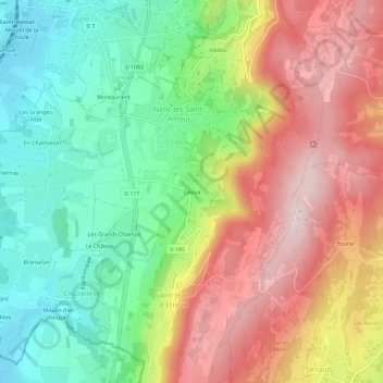 Topografische kaart Cessia, hoogte, reliëf