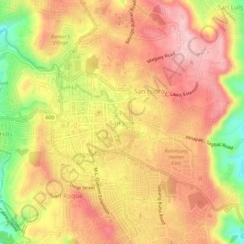 Topografische kaart San Jose, hoogte, reliëf