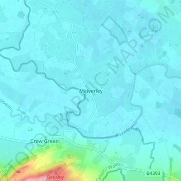 Topografische kaart Melverley, hoogte, reliëf