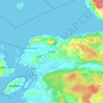 Topografische kaart Tjuvkil, hoogte, reliëf