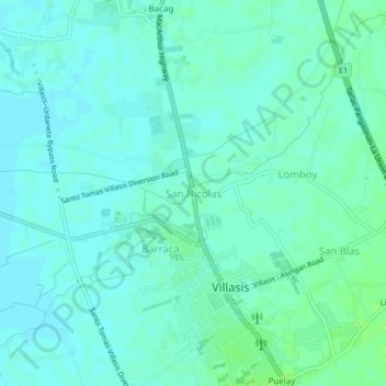 Topografische kaart San Nicolas, hoogte, reliëf