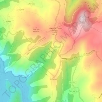 Topografische kaart Covelo, hoogte, reliëf