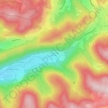 Topografische kaart Les Blanches Roches, hoogte, reliëf