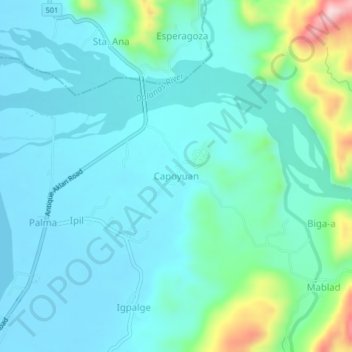 Topografische kaart Capoyuan, hoogte, reliëf