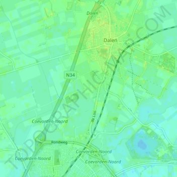 Topografische kaart De Bente, hoogte, reliëf