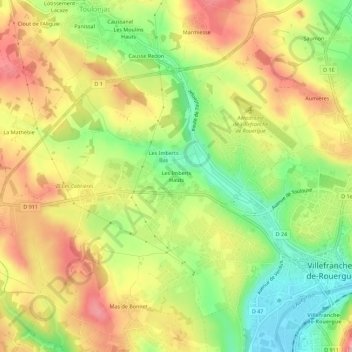 Topografische kaart Les Imberts Hauts, hoogte, reliëf