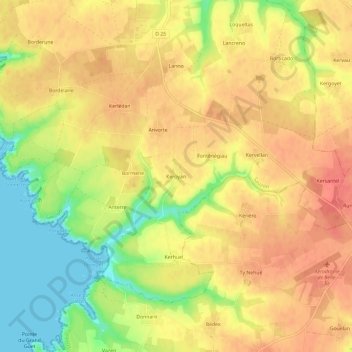 Topografische kaart Keroyan, hoogte, reliëf