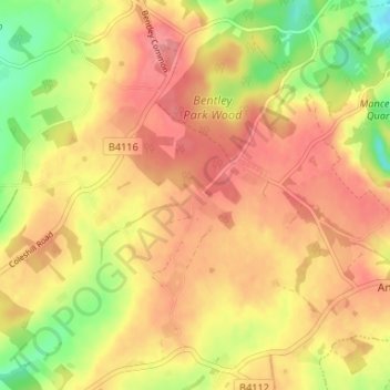 Topografische kaart Birchley Heath, hoogte, reliëf