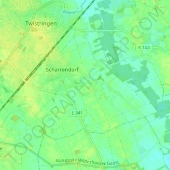 Topografische kaart Stöttinghausen, hoogte, reliëf