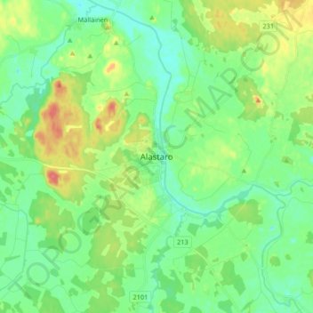 Topografische kaart Alastaro, hoogte, reliëf