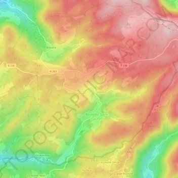 Topografische kaart La Bachetey, hoogte, reliëf