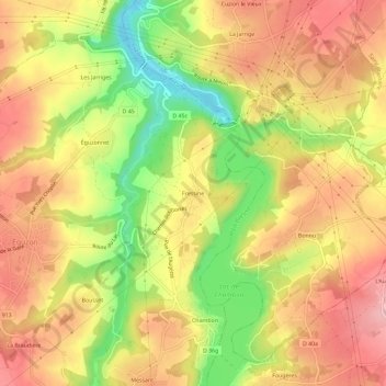 Topografische kaart Fressine, hoogte, reliëf