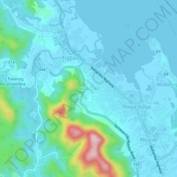 Topografische kaart Nula-Tula, hoogte, reliëf