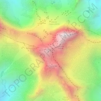 Topografische kaart Pico Simón Bolívar, hoogte, reliëf
