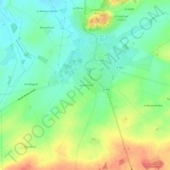 Topografische kaart Les Arènes, hoogte, reliëf
