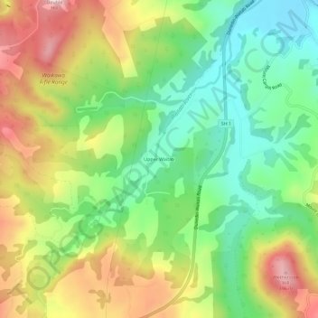 Topografische kaart Upper Waitati, hoogte, reliëf