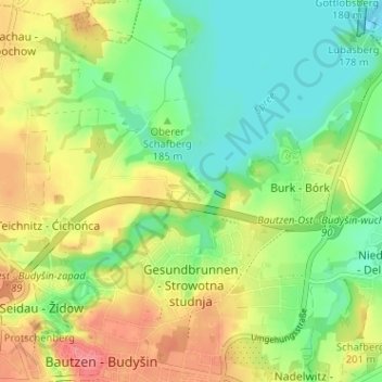 Topografische kaart Oehna, hoogte, reliëf