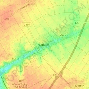 Topografische kaart Hompesch, hoogte, reliëf