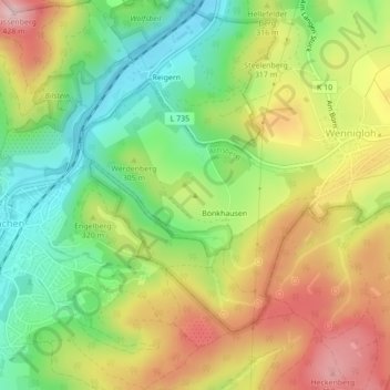 Topografische kaart Werdenberg, hoogte, reliëf