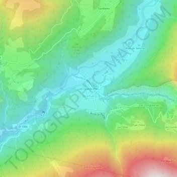 Topografische kaart Les Grands Prés, hoogte, reliëf