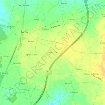Topografische kaart Volta da Tocha, hoogte, reliëf