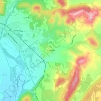 Topografische kaart Les Colombis, hoogte, reliëf