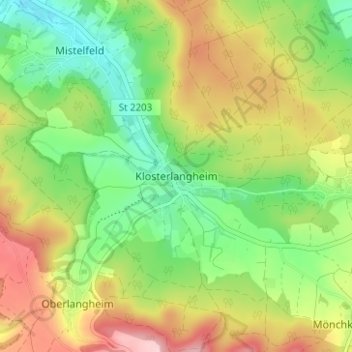 Topografische kaart Klosterlangheim, hoogte, reliëf