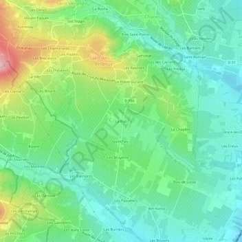 Topografische kaart La Piat, hoogte, reliëf