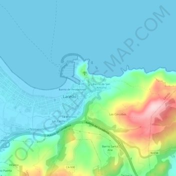 Topografische kaart Puebla Vieja, hoogte, reliëf