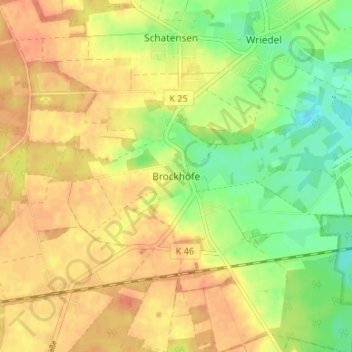Topografische kaart Brockhöfe, hoogte, reliëf
